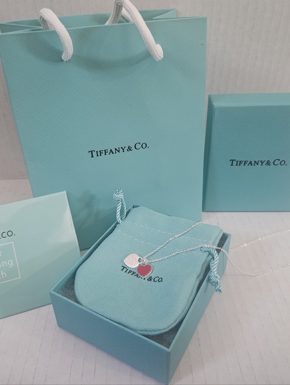 Sterling Silver And Red Hearts Pendant Necklace with Blue Pouch